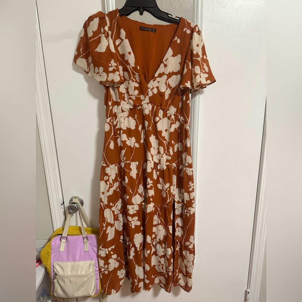 Abercrombie & Fitch Floral Maxi Dress in Burnt Orange and Cream